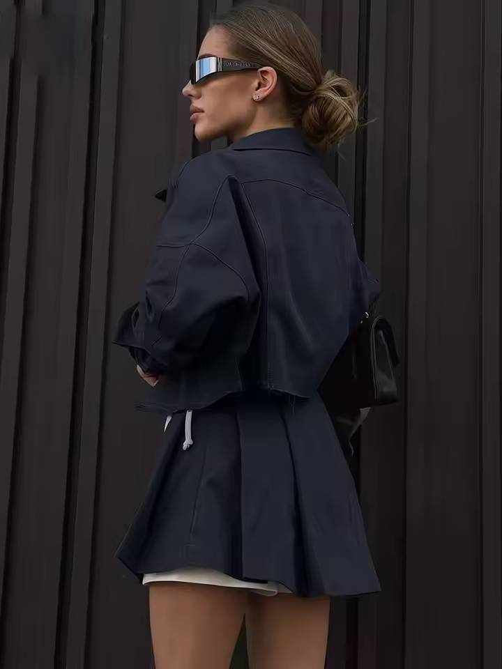 Elegant Lapel Button Shirts And High Waist Pleated Skirts 2 Piece Set Mssza