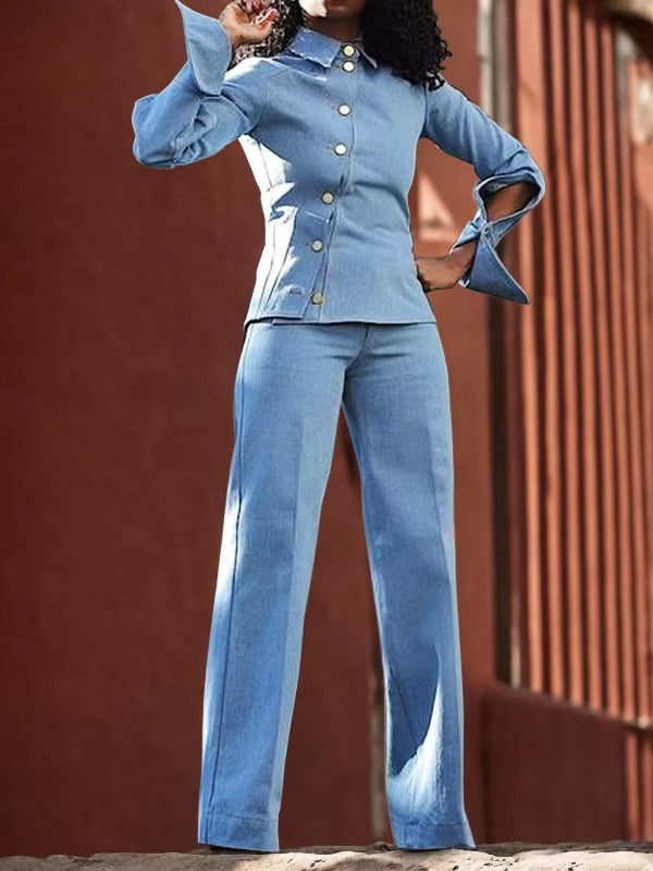 Elegant Lapel Collar Long Sleeve Slanted Single-breasted Shirt Top Mssza