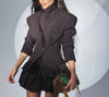 Elegant Lapel Long Sleeves Tunic Blazer With High Waist Patchwork Folds Skirts 2 Piece Set Mssza