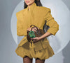 Elegant Lapel Long Sleeves Tunic Blazer With High Waist Patchwork Folds Skirts 2 Piece Set Mssza