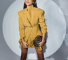 Elegant Lapel Long Sleeves Tunic Blazer With High Waist Patchwork Folds Skirts 2 Piece Set Mssza