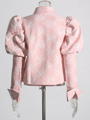 Elegant Lapel Puff Sleeve Patchwork Button Embroidery Shirt Mssza