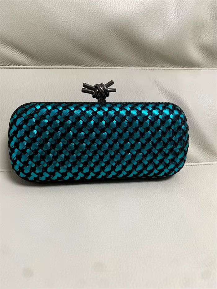 Elegant Leather Bright Line Woven Metal Knot Party Clutch Bag Mssza