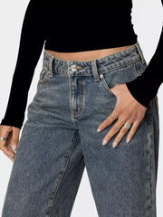 Elegant Leopard Heart Baggy Jeans Low-Rise Wide Leg Denim Pants Mssza
