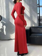 Elegant Long Skirt  Long Sleeve Street Wear Crop Top Two Piece Set Mssza