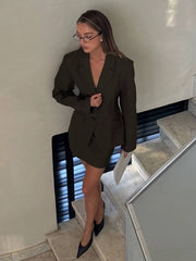 Elegant Long Sleeve Blazer With High Waist Mini Skirt 2 Piece Sets Mssza