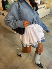 Elegant Long Sleeve Blouses With High Waist Mini Skirt Two Pieces Set Mssza