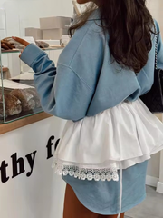 Elegant Long Sleeve Blouses With High Waist Mini Skirt Two Pieces Set Mssza