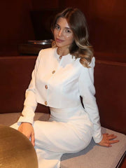 Elegant Long Sleeve Crop Top With High Waist Long Skirt 2 Piece Sets Mssza
