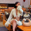 Elegant Long Sleeve Lace-Up Cardigan Tops and Mini Skirts Two Piece Sets Mssza