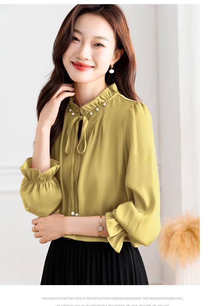 Elegant Long Sleeve Lace up Wooden Ear Collar Beaded Satin Mssza