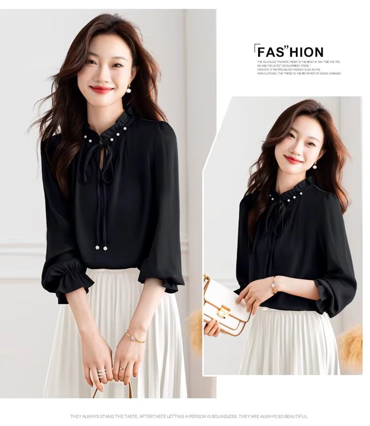 Elegant Long Sleeve Lace up Wooden Ear Collar Beaded Satin Mssza