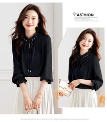 Elegant Long Sleeve Lace up Wooden Ear Collar Beaded Satin Mssza
