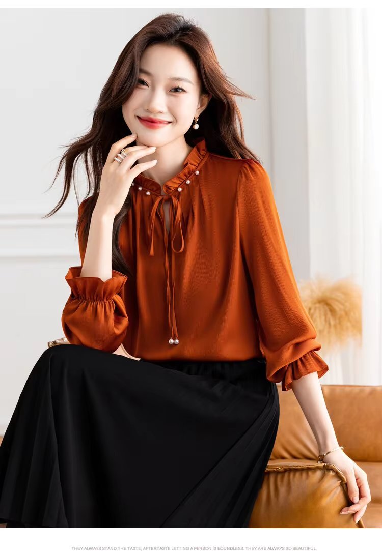 Elegant Long Sleeve Lace up Wooden Ear Collar Beaded Satin Mssza