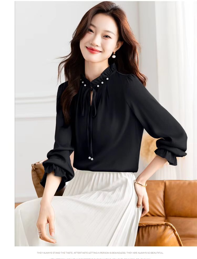 Elegant Long Sleeve Lace up Wooden Ear Collar Beaded Satin Mssza