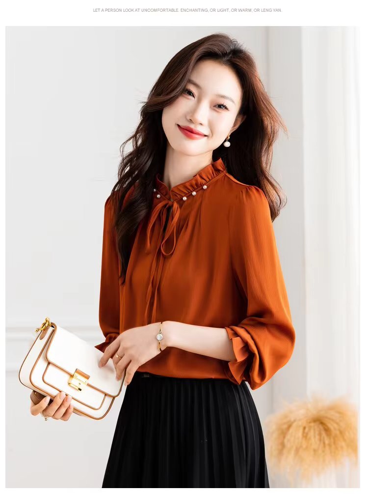 Elegant Long Sleeve Lace up Wooden Ear Collar Beaded Satin Mssza