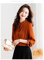 Elegant Long Sleeve Lace up Wooden Ear Collar Beaded Satin Mssza