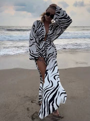 Elegant Long Sleeve Robes And Tank Top With High Waist Shorts Loose Stripe Print 2 Piece Set Mssza