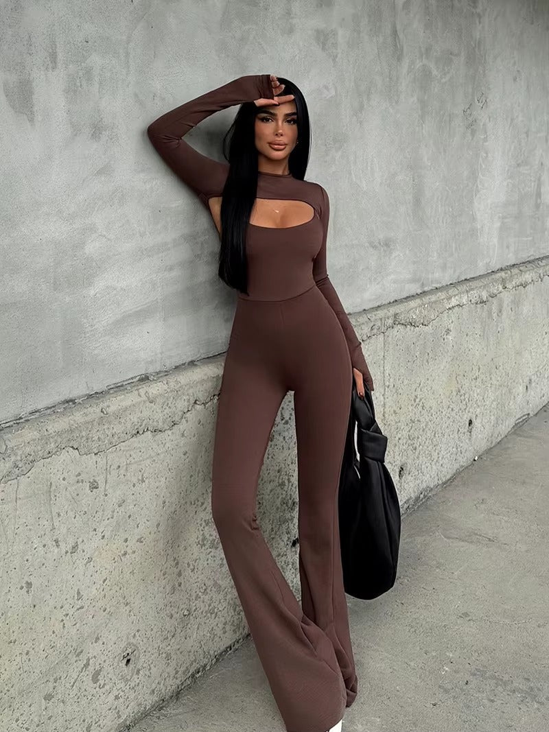 Elegant Long Sleeve Shawl Hollow Out Jumpsuits Two Piece Sets Mssza