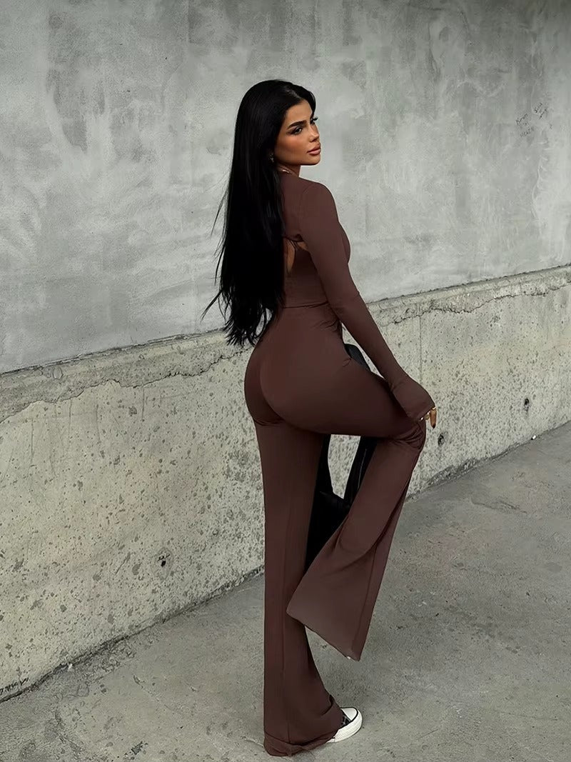 Elegant Long Sleeve Shawl Hollow Out Jumpsuits Two Piece Sets Mssza