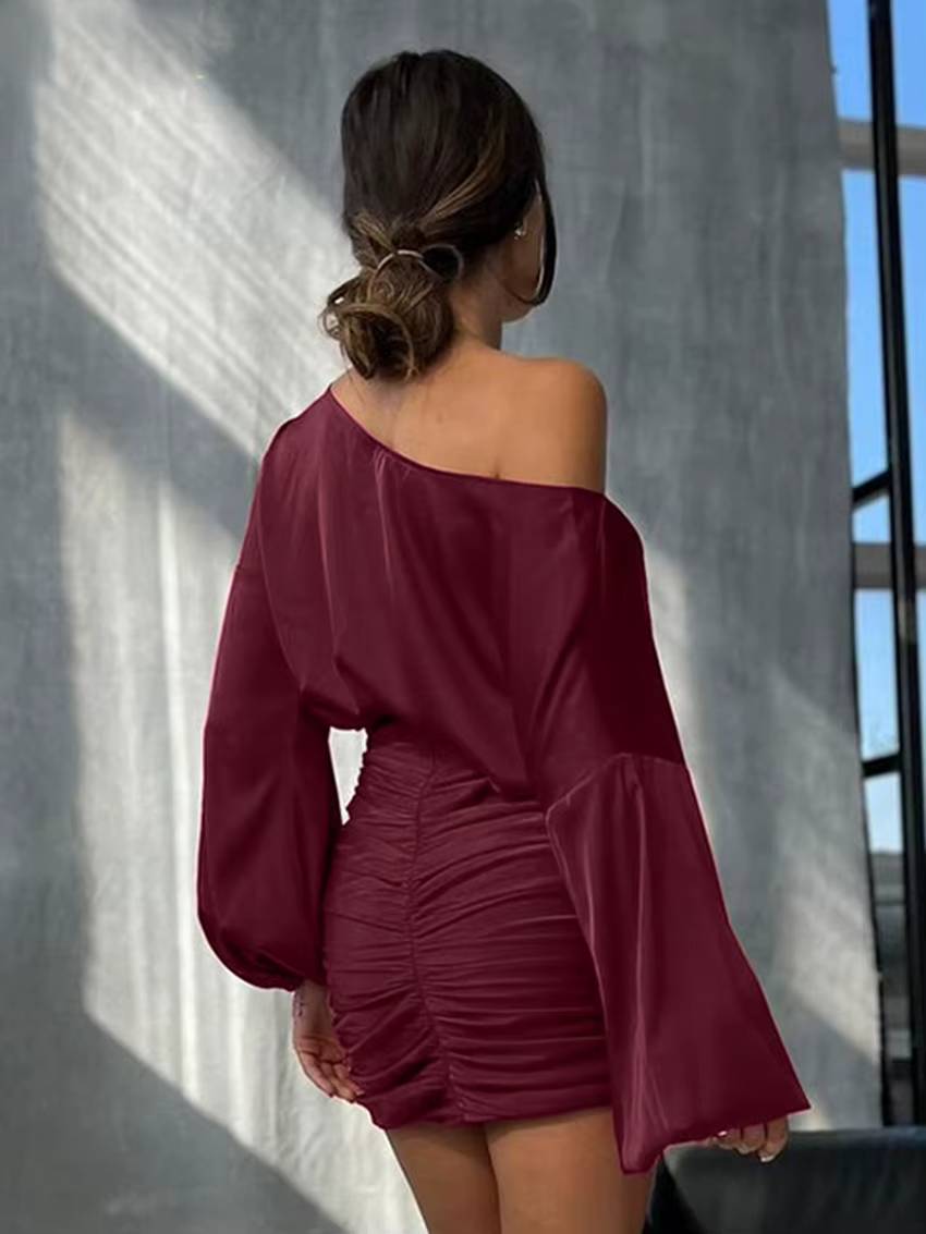 Elegant Long Sleeve Shirt With High Waist Bodycon Mini Skirt Two Pieces Set Mssza