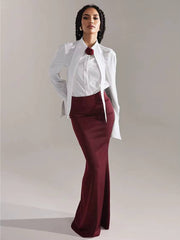 Elegant Long Sleeve Shirt With High Waist Maxi Skirt Two Pieces Set Mssza
