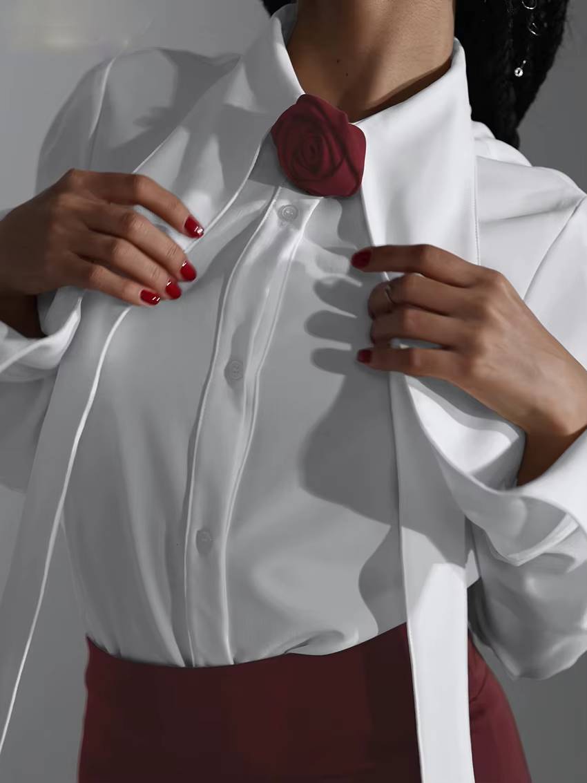 Elegant Long Sleeve Shirt With High Waist Maxi Skirt Two Pieces Set Mssza
