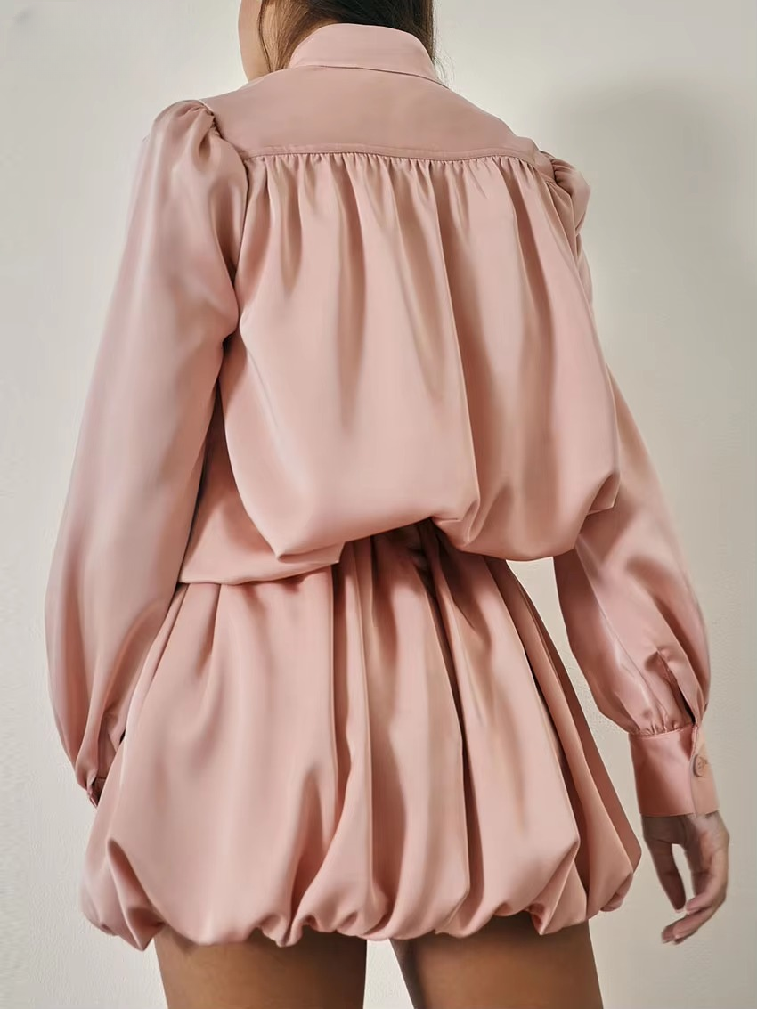 Elegant Long Sleeve Shirt With High Waist Pleated Mini Skirt Two Pieces Set Mssza