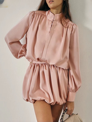 Elegant Long Sleeve Shirt With High Waist Pleated Mini Skirt Two Pieces Set Mssza