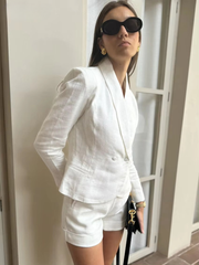 Elegant Long Sleeve Shirt With High Waist Shorts Loose 2 Piece Sets Mssza