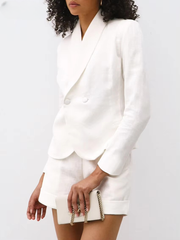 Elegant Long Sleeve Shirt With High Waist Shorts Loose 2 Piece Sets Mssza
