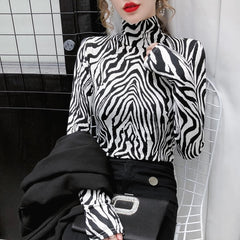 Elegant  Long Sleeve Striped Turtleneck Top Mssza