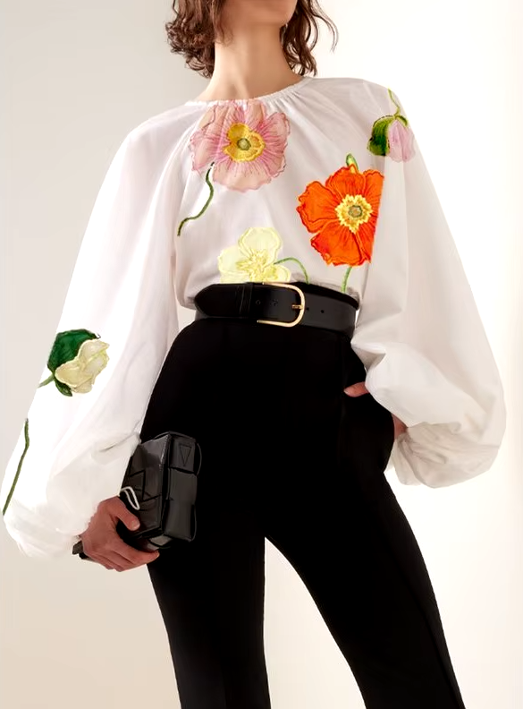 Elegant Pleated Flower Print Long Sleeves Loose Blouses shirts Tops Mssza