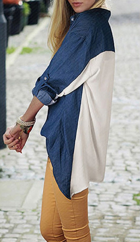 Elegant Look Behind You Denim Shirt Mssza