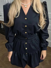 Elegant Crop Top With High Waist Mini Skirt Loose Cotton 2 Piece Set Mssza