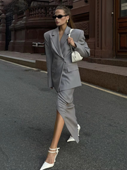 Elegant Loose Blazer With High Waist Slit Long Skirt 2 Piece Sets Mssza