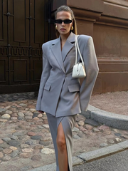 Elegant Loose Blazer With High Waist Slit Long Skirt 2 Piece Sets Mssza