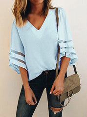 Elegant Loose Fitting Bell Sleeves Mesh Inserts Blouse Mssza