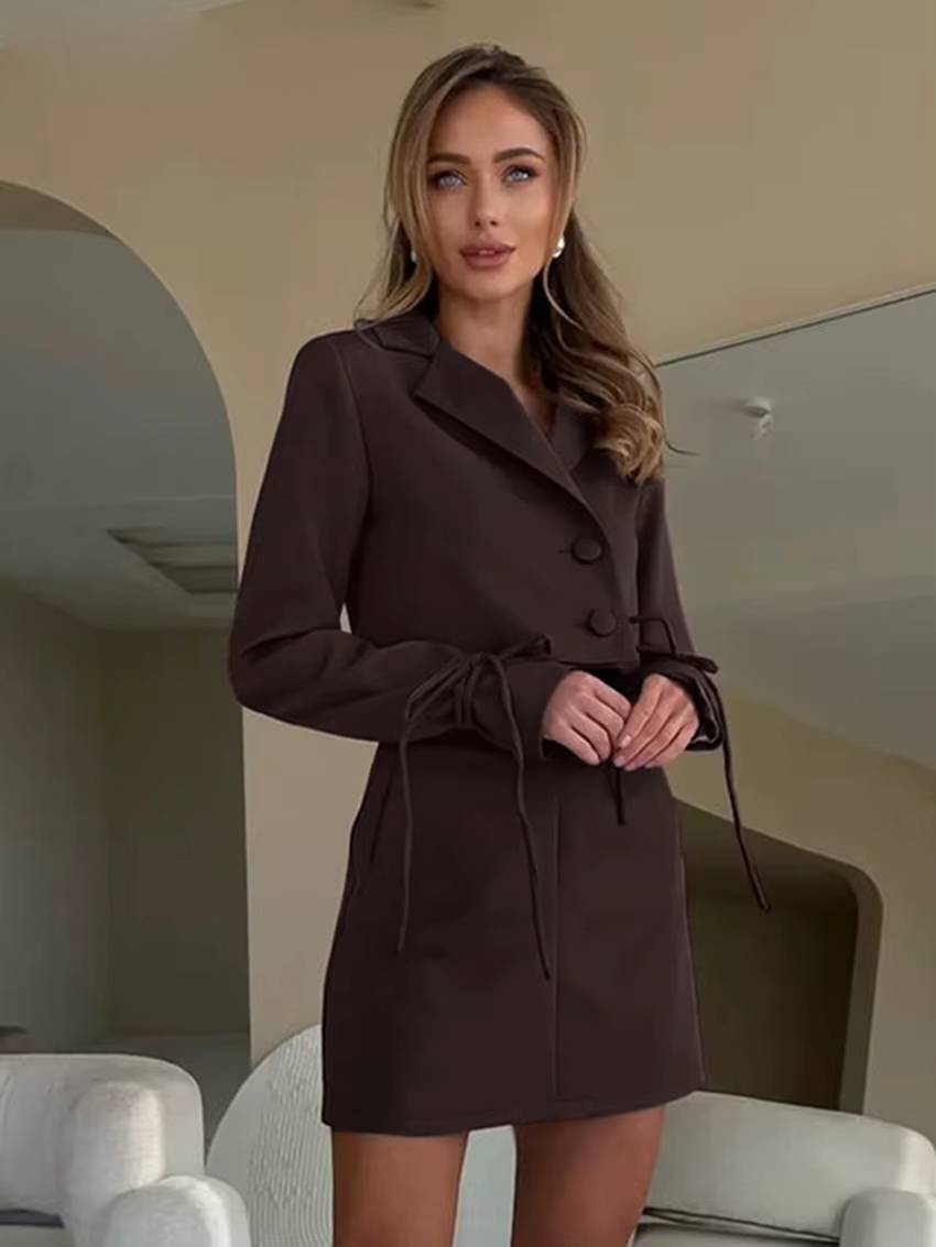 Elegant Loose Long Sleeve Crop Top With High Waist Mini Skirt 2 Pieces Set Mssza