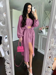 Elegant Loose Long Sleeve Robes And Tube Top With High Waist Shorts 3 Piece Sets Mssza