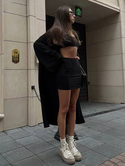 Elegant Loose Long Sleeve Robes Tank Top With High Waist Mini Skirt 3 Piece Set Mssza
