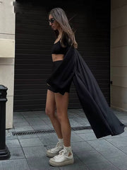 Elegant Loose Long Sleeve Robes Tank Top With High Waist Mini Skirt 3 Piece Set Mssza