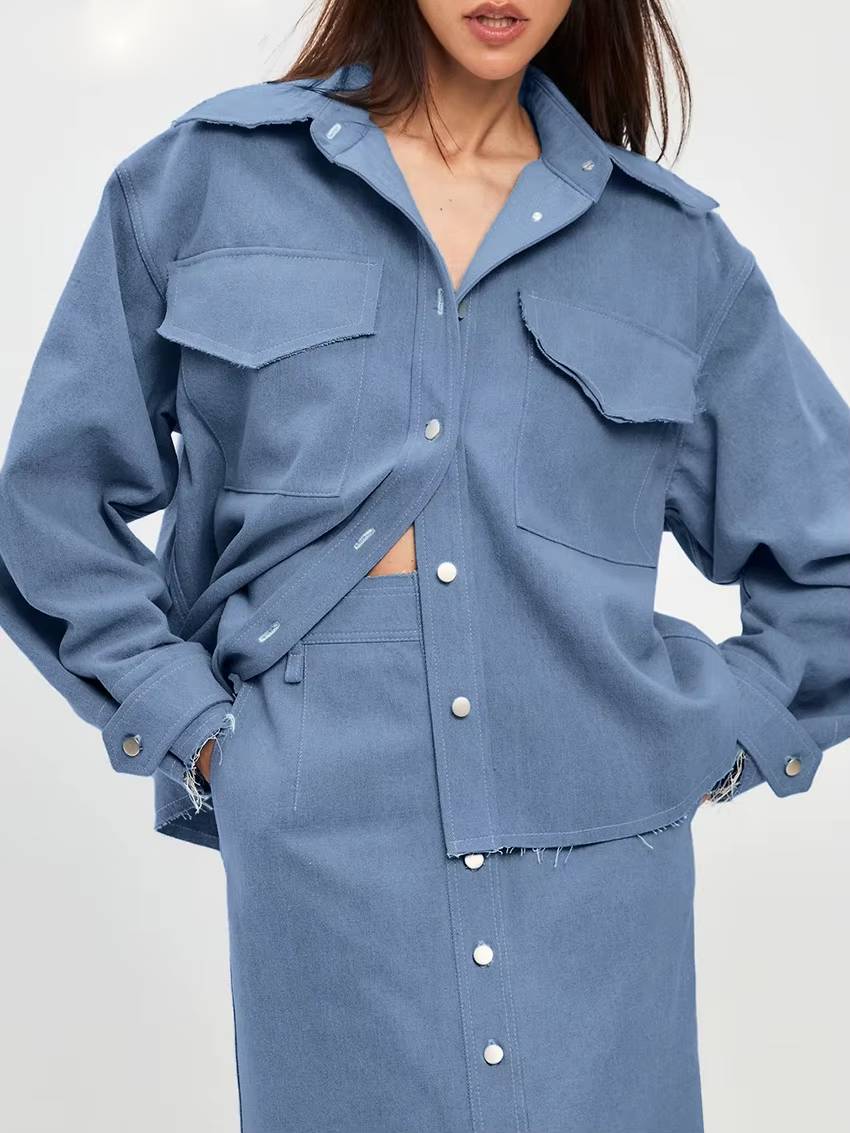 Elegant Loose Long Sleeve Shirt With High Waist Long Skirt 2 Pieces Set Mssza