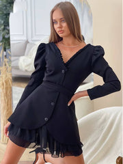 Elegant Loose Long Sleeve Shirt With High Waist Mini Skirt 2 Piece Set Mssza