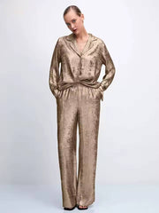 Elegant Loose Long Sleeve Shirt With High Waist Wide Pants 2 Pieces Set Mssza