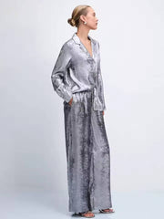 Elegant Loose Long Sleeve Shirt With High Waist Wide Pants 2 Pieces Set Mssza