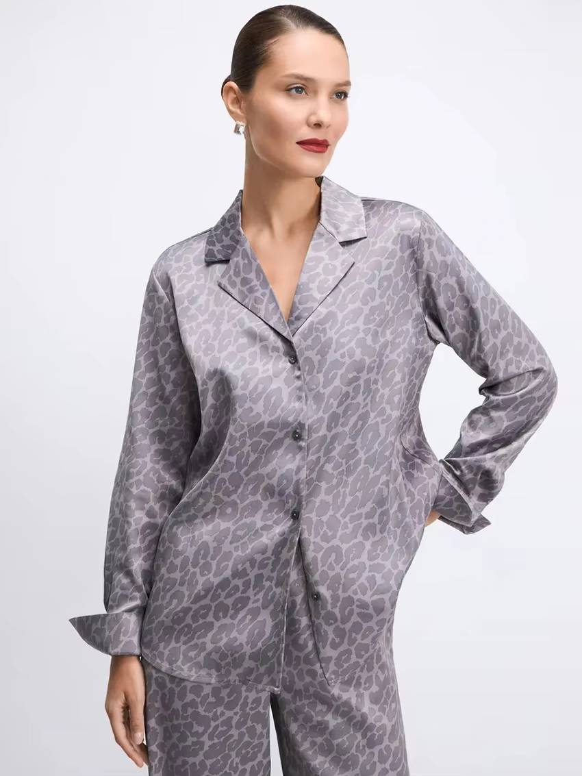 Casual Loose Long Sleeve Shirt With High Waist Wide Pants 2 Pieces Set Mssza