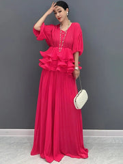 Elegant Loose U-Neck Short Sleeve Top And Wide Leg Pants Mssza