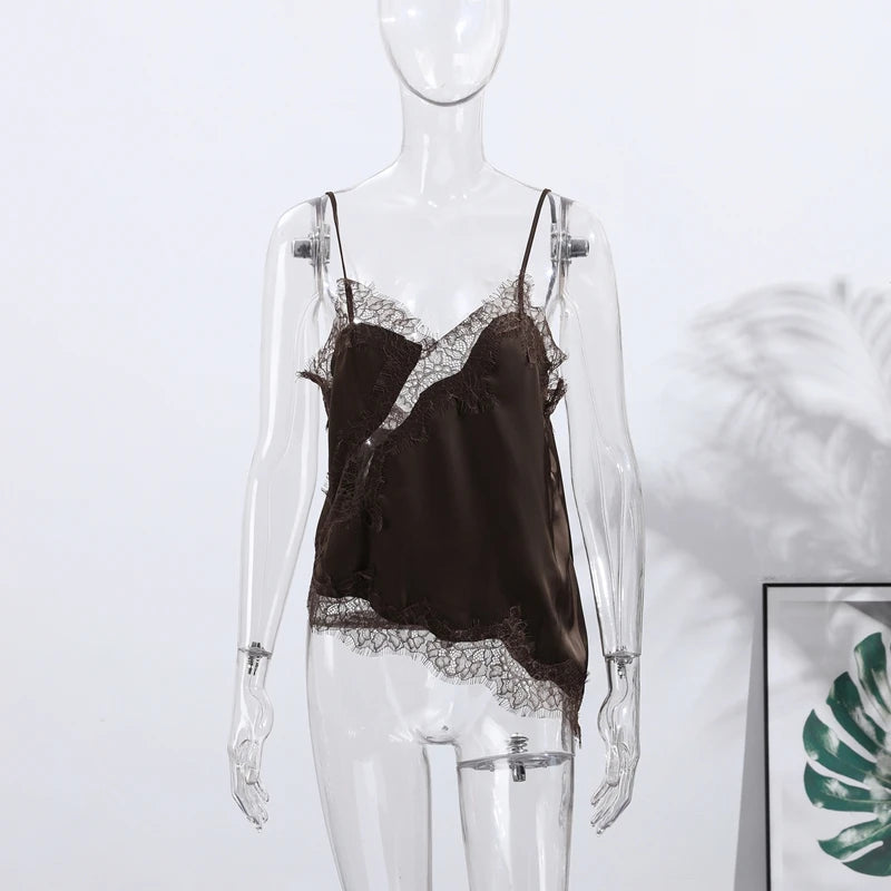 Elegant Loose V Neck Sleeveless Backless See Chic Solid  Through Top Mssza
