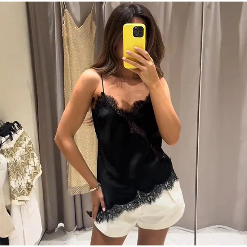 Elegant Loose V Neck Sleeveless Backless See Chic Solid  Through Top Mssza